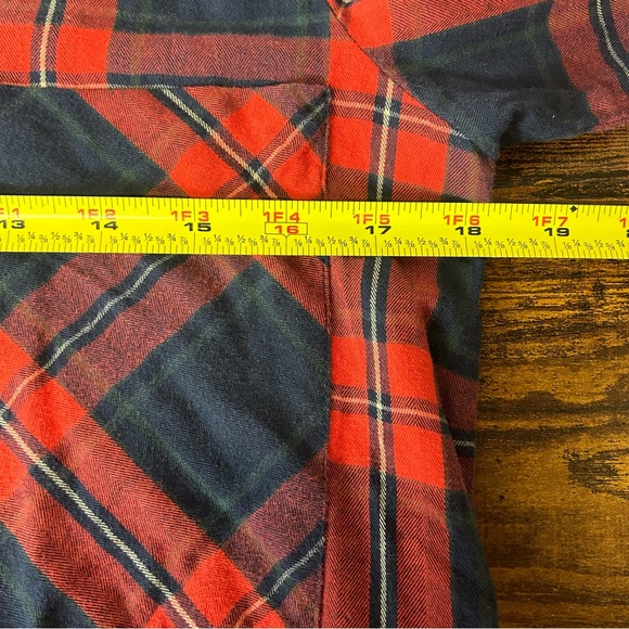 Zara | Trafaluc roll tab long sleeve button up plaid red multicolor shirt top - Picture 16 of 16